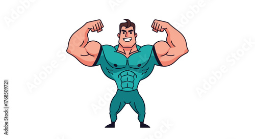 Illustration of a muscular cartoon man flexing his biceps to showcase fitness and strength