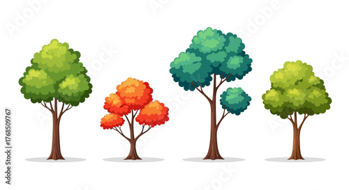 Colorful seasonal tree set illustration for natural elements and landscape design isolated  on