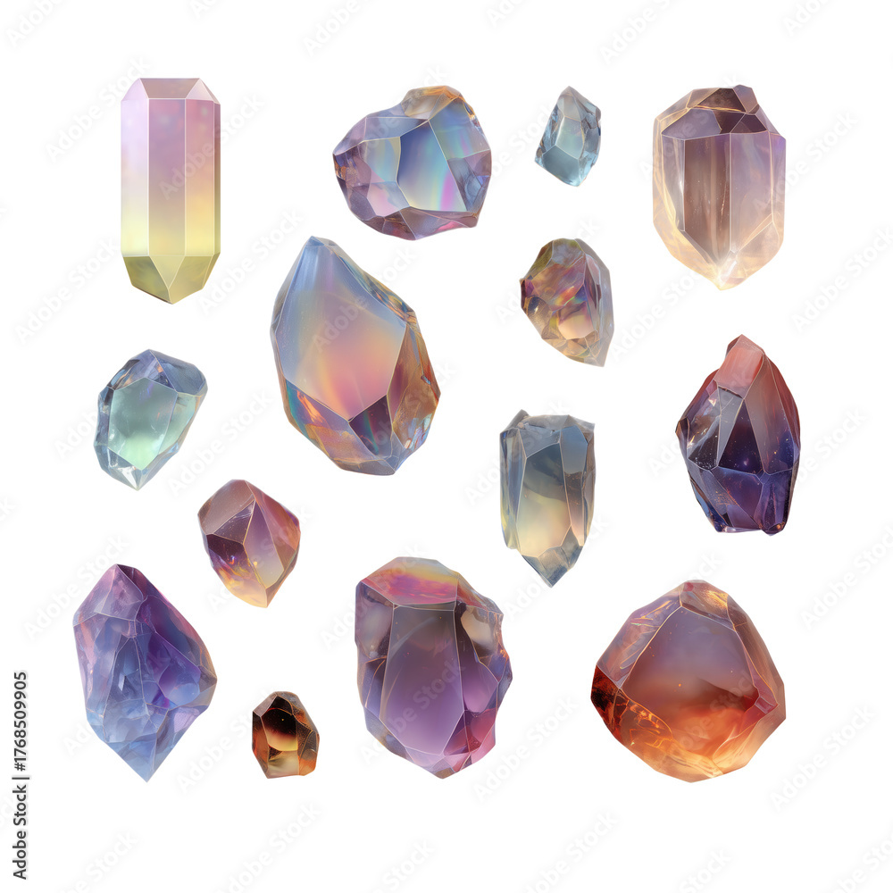 Fototapeta premium Colorful crystal gemstones collection isolated