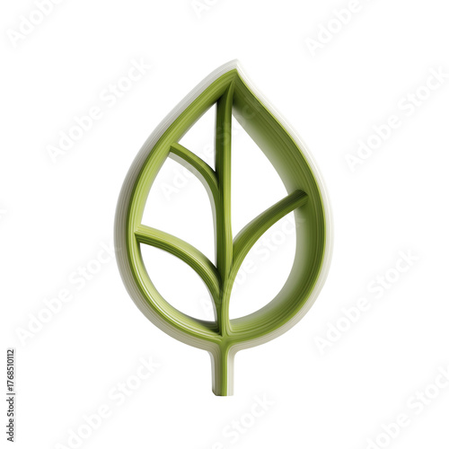 Stylized green leaf with intricate design isolated