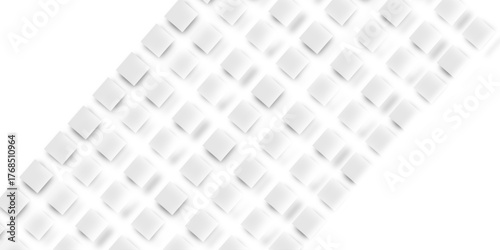 Random offset small white cubes, blocks or boxes background wallpaper banner with copy space. 3d architecture pattern design. Template for branding business. Squares Texture. 3D Rendering .
