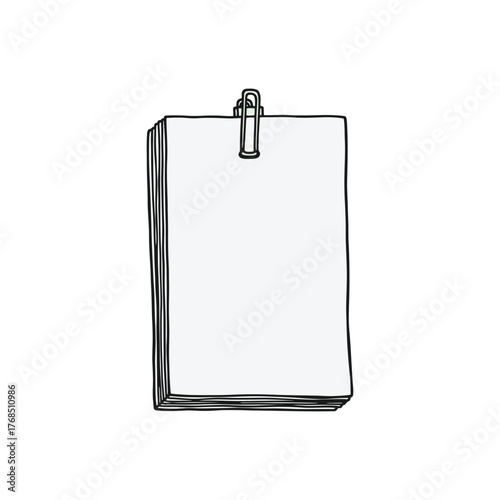 Stack of Blank Papers Held by Binder Clip.
