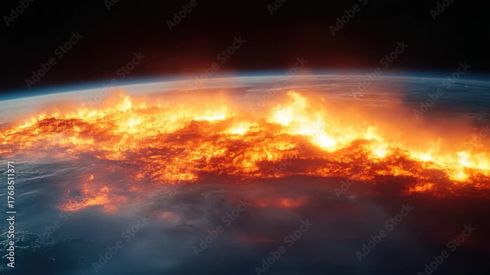 A view of the Earth from space with a fireball in the foreground, suitable for use in science and astronomy contexts