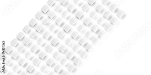 Random offset small white cubes, blocks or boxes background wallpaper banner with copy space. 3d architecture pattern design. Template for branding business. Squares Texture. 3D Rendering .
