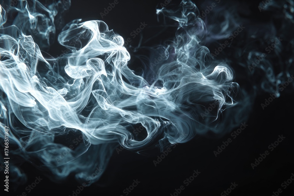 Fototapeta premium Abstract shot of swirling, ethereal smoke, illuminated against a deep black background