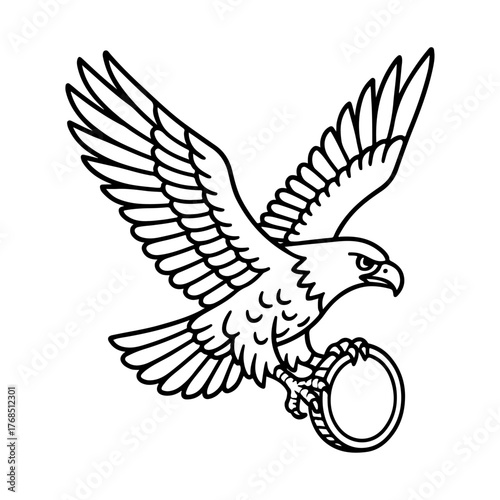 Eagle with Coin Outline Illustration Symbol of Prosperity and Vision