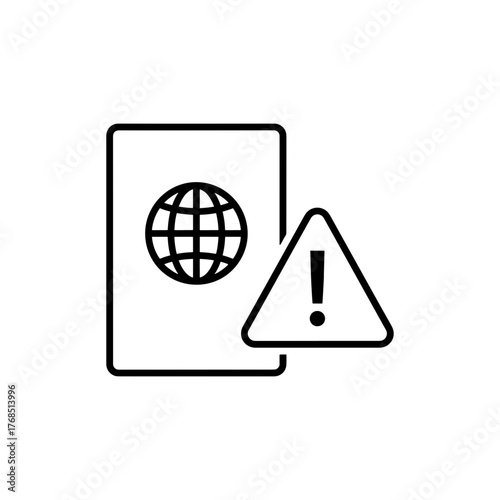 Urgent travel advisory alert with globe on passport, travel restriction concept, international crisis, stay informed, vector icon for safety planning