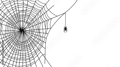 Spider web with a hanging spider vector illustration in minimalist style isolated on white background