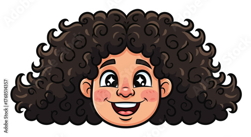 Adorable cartoon face with wide-eyed expression and voluminous curly hair perfect for kids