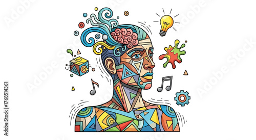 Human artistic creation and cognitive function representation with lightbulb and brain