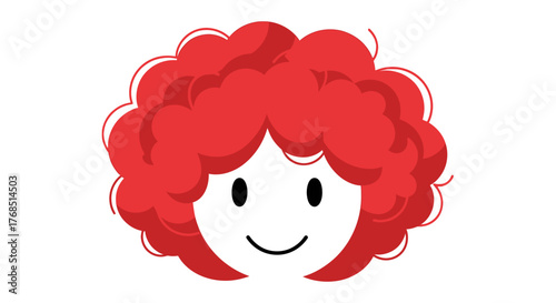 Whimsical character illustration featuring a cheerful face with striking red curly hair