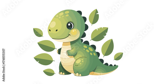 Enchanting dinosaur illustration with whimsical foliage for children's creations and designs