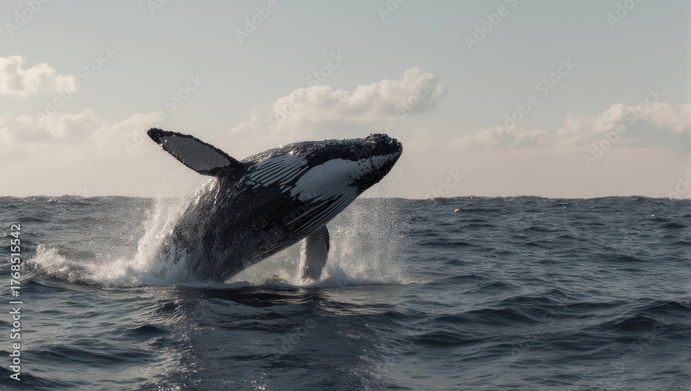 Fototapeta premium A majestic whale leaps powerfully from the ocean surface.