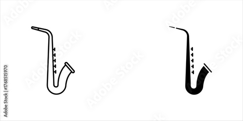 Saxophone icon in flat version on black and white background
 vector illustration, eps 10