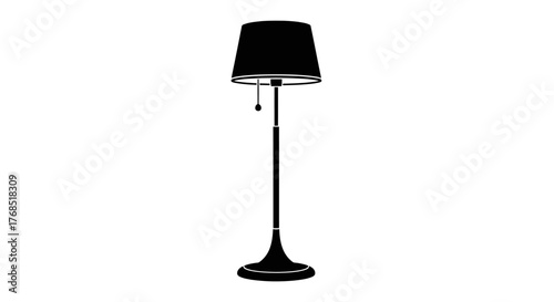 Elegant black floor lamp with a lampshade, suitable for interior decoration and lighting.