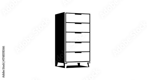 Illustration of a tall chest of drawers with five drawers and a simple, modern design.