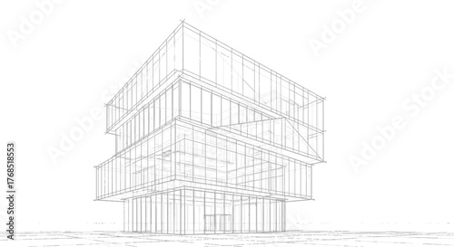 Architectural rendering of a modern building with a unique, layered design.