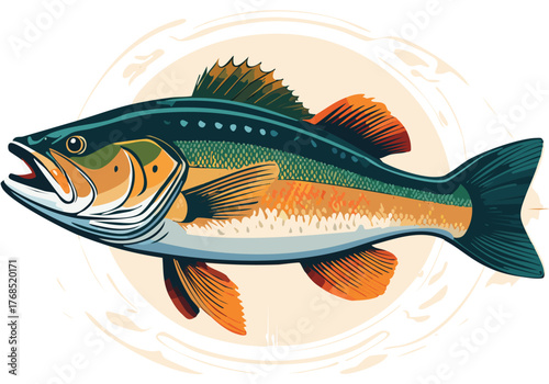 Flat Design Largemouth Bass Vector Illustration