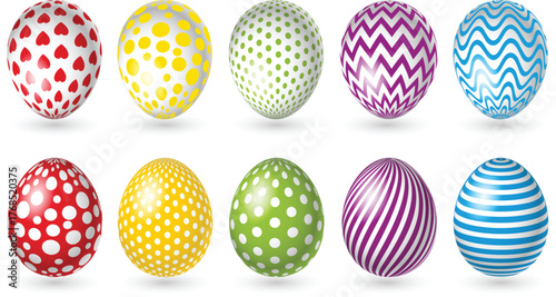 Set of Colorful Easter Eggs on White Background — Decorative Painted Egg Vector Illustration