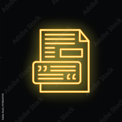 Glowing neon line icon of credit card processing document for online payment isolated on black background
