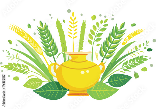 Sukkot Four Species Flat Vector Illustration