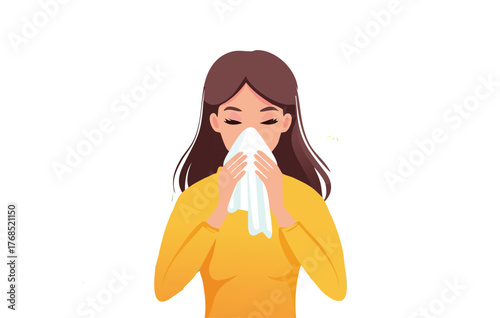 Woman Sneezing from Flower Allergy