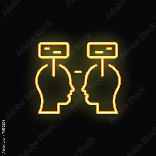 Yellow neon icon representing communication and thought exchange between two people
