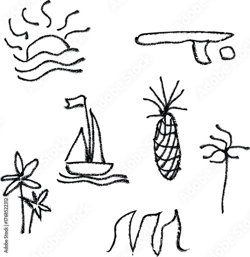 vector illustration of a set of sea objects