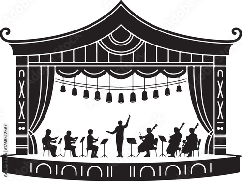 black silhouette of orchestra stage on white background, vector