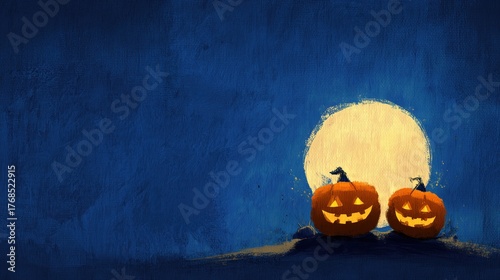 Halloween Pumpkin Lanterns with Moonlit Background for Spooky Decor and Festive Design