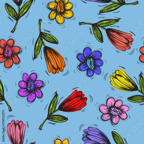 Doodle Blossom Dance Floral Pattern Background
