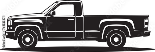 black silhouette of pickup truck on white background, vector