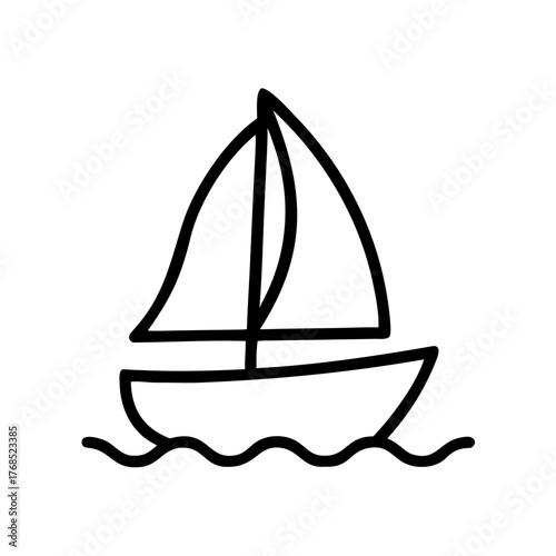 A pastel blue sailboat outline vector icon in leisure time