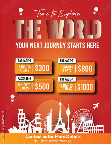 It's time to explore world travel flyer