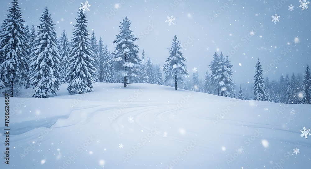 custom made wallpaper toronto digitalSnowy forest landscape with falling snowflakes and snowcovered pine trees on a winter day