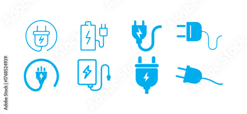 Electrical power icon set. Connection. socket with a plug. electric plug logo. plug icon. monochrome icon.  grounded power icon. vector illustration eps 10