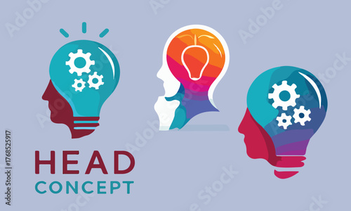 Abstract Gradient Icons for Creative Thinking and Innovation.Creative Mind and Idea Generation Concepts