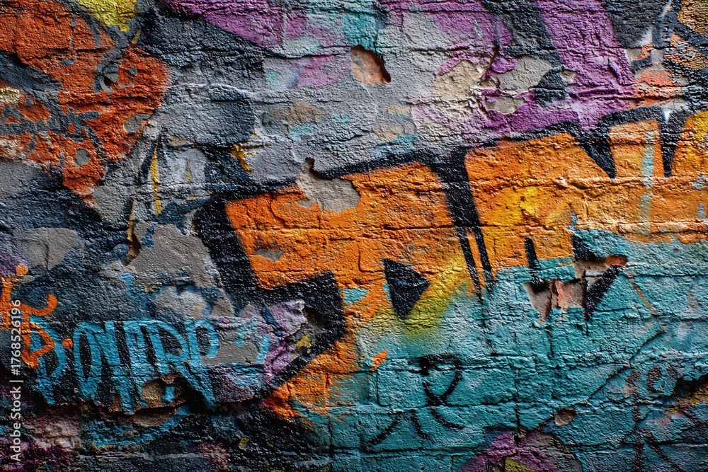 Fototapeta premium Peeling Urban Graffiti on Brick Texture