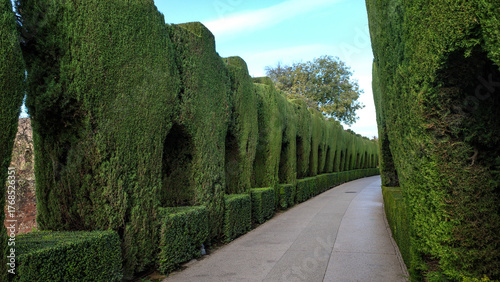 Granada, Spain - 21 Oct, 2025: Beautiful gardens in the Palacio del Generalife, Alhambra, Granada