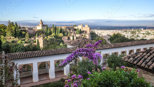 Granada, Spain - 21 Oct 2025: View to Alcazaba from The Palacio de Generalife, La Alhambra, Granada