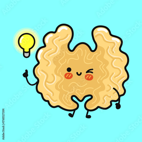 Cute walnut brain character having new idea