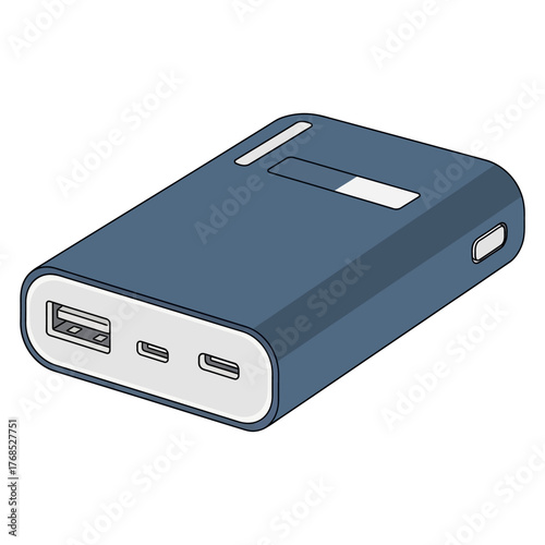 Blue Power Bank with Multiple Ports for Charging Devices.