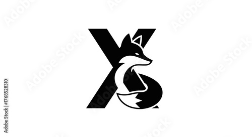 A black fox logo combined with the letter X initial flat illustration