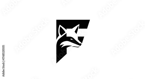 Black fox head logo symbol integrated into the letter F flat illustration