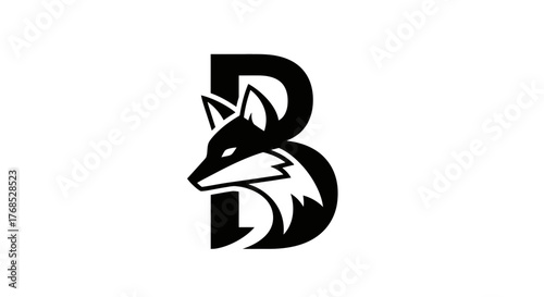 Black fox head mascot logo combined with the letter B flat illustration