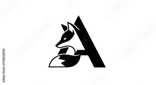 Black fox monogram logo inside capital letter A flat illustration