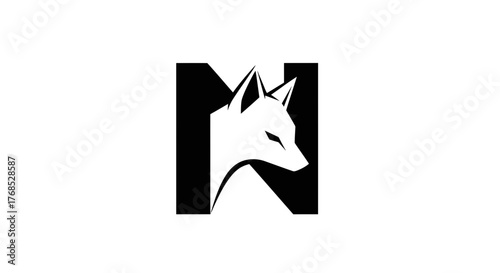 Black letter N logo featuring a white negative space wolf head flat illustration