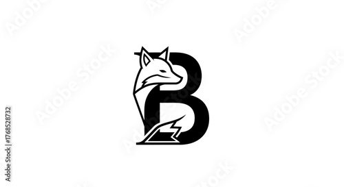Letter B logo monogram combined with a stylized fox head flat illustration
