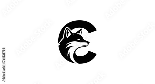 Letter C logo with black fox head mascot flat illustration