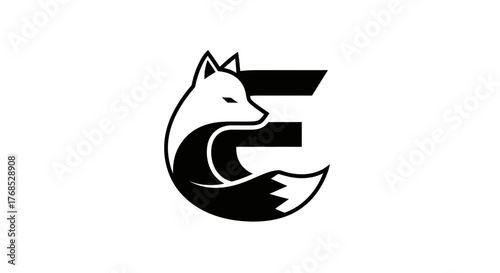 Monochrome fox head forming the letter F initial logo flat illustration design